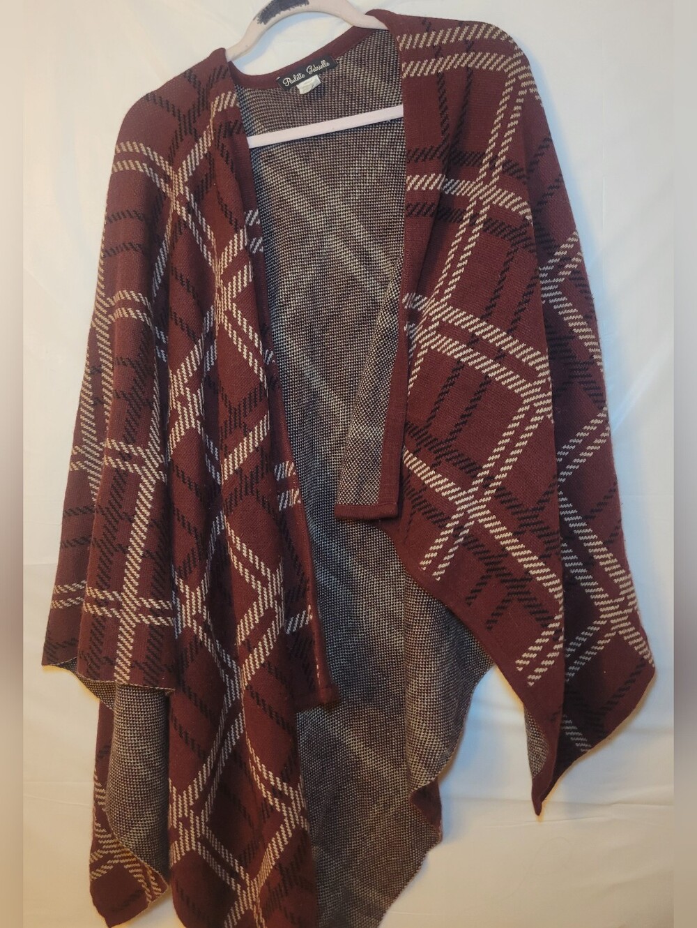 Burgundy Plaid Open-Front Poncho by White House Black Market